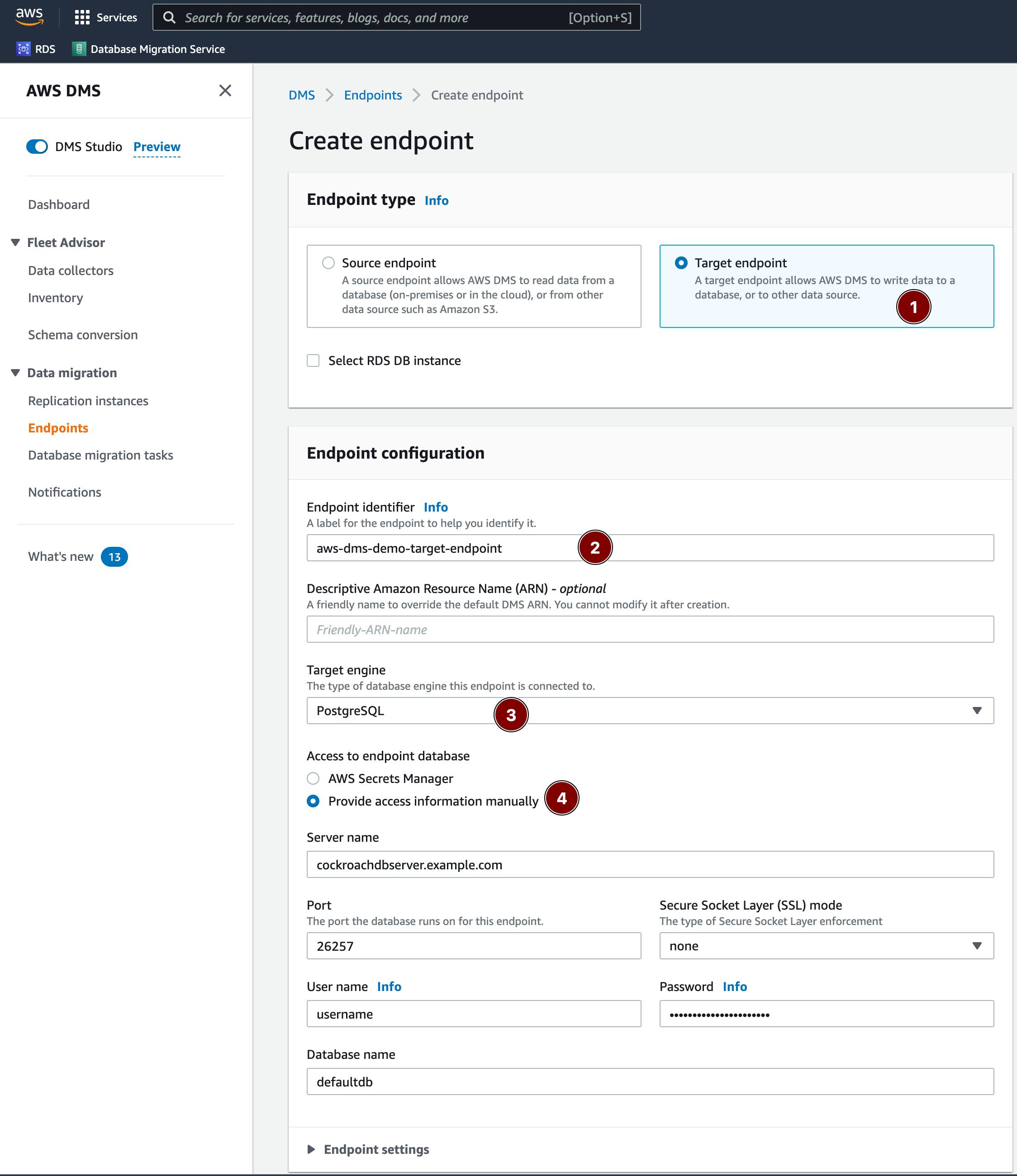 AWS-DMS-Endpoint-Configuration