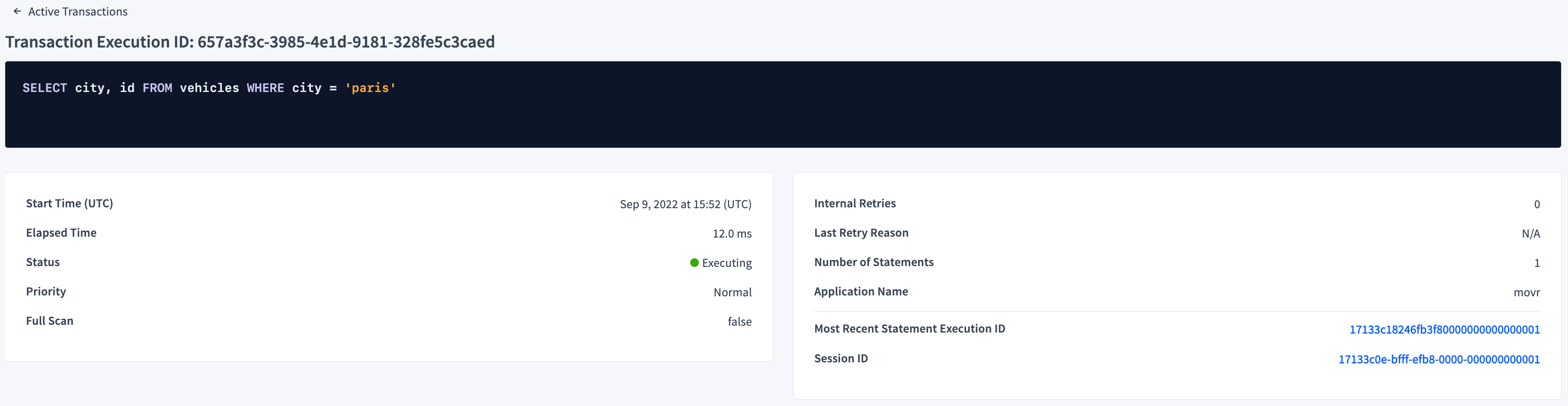 Transaction execution details
